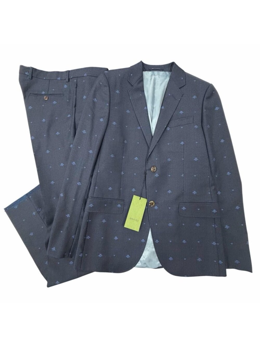 Gucci Wool 100% Bee Embroidery Logo Button Single Suit Set Navy 46